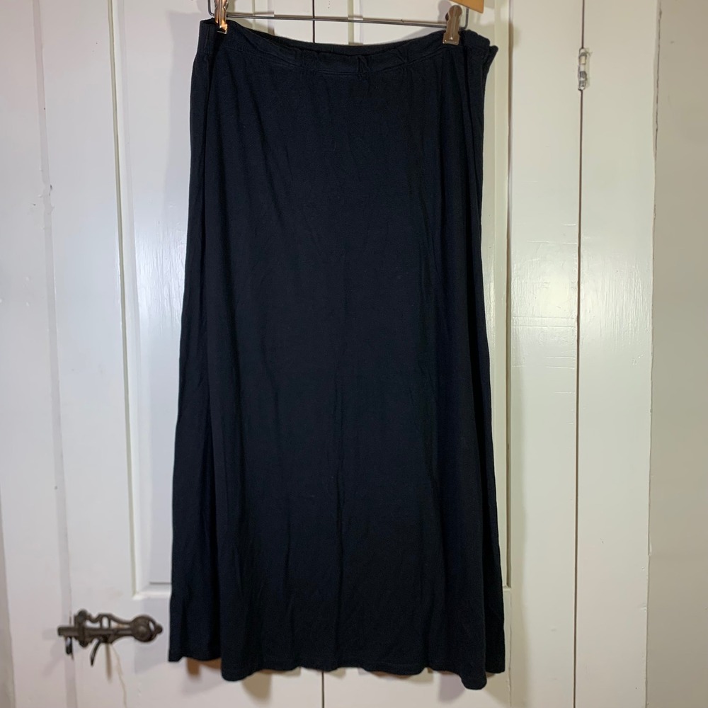 GRG Montreal Black Rayon Maxi Skirt Elastic Waist Size Large Solid Minimalist